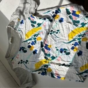 Floral Print Shirt with Gray Sweatshirt Sleeves